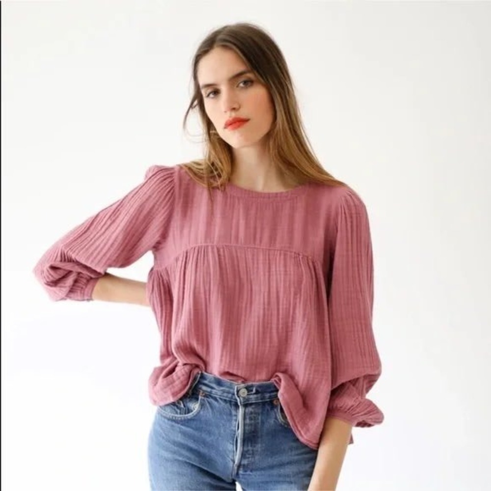 Xirena Womens Jodi Top Blouse Pink Cotton Long Sleeve Size L Made in USA